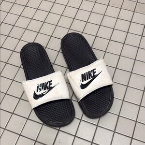 Nike Black and White Slides. Womens 11
